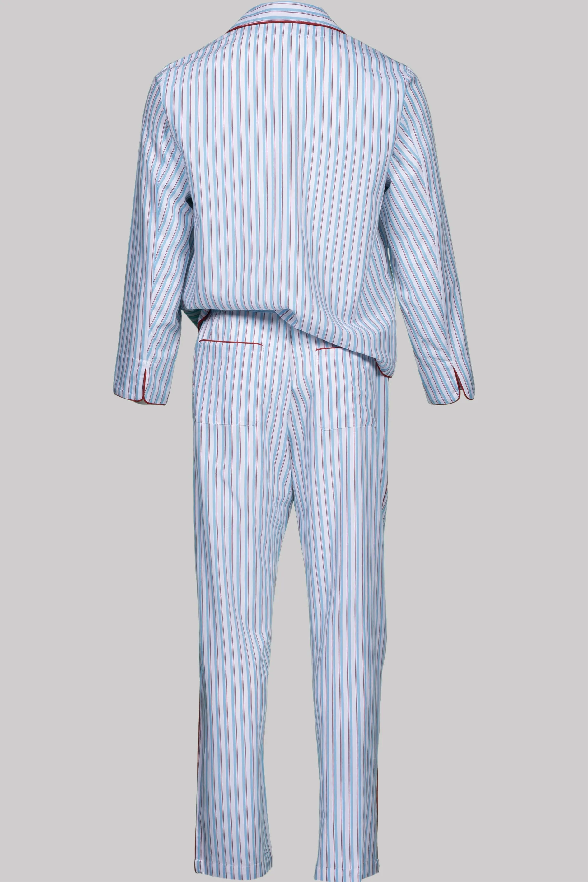 PYJAMA SKY-White-red-black with red piping 100% COTTON Herringbone-light Asymmetric-Stripes