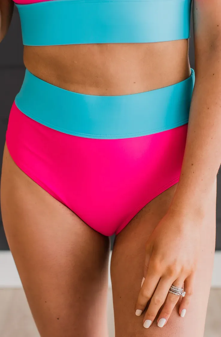 Ray Of Sunshine Bright Pink & Blue Swim Bottoms