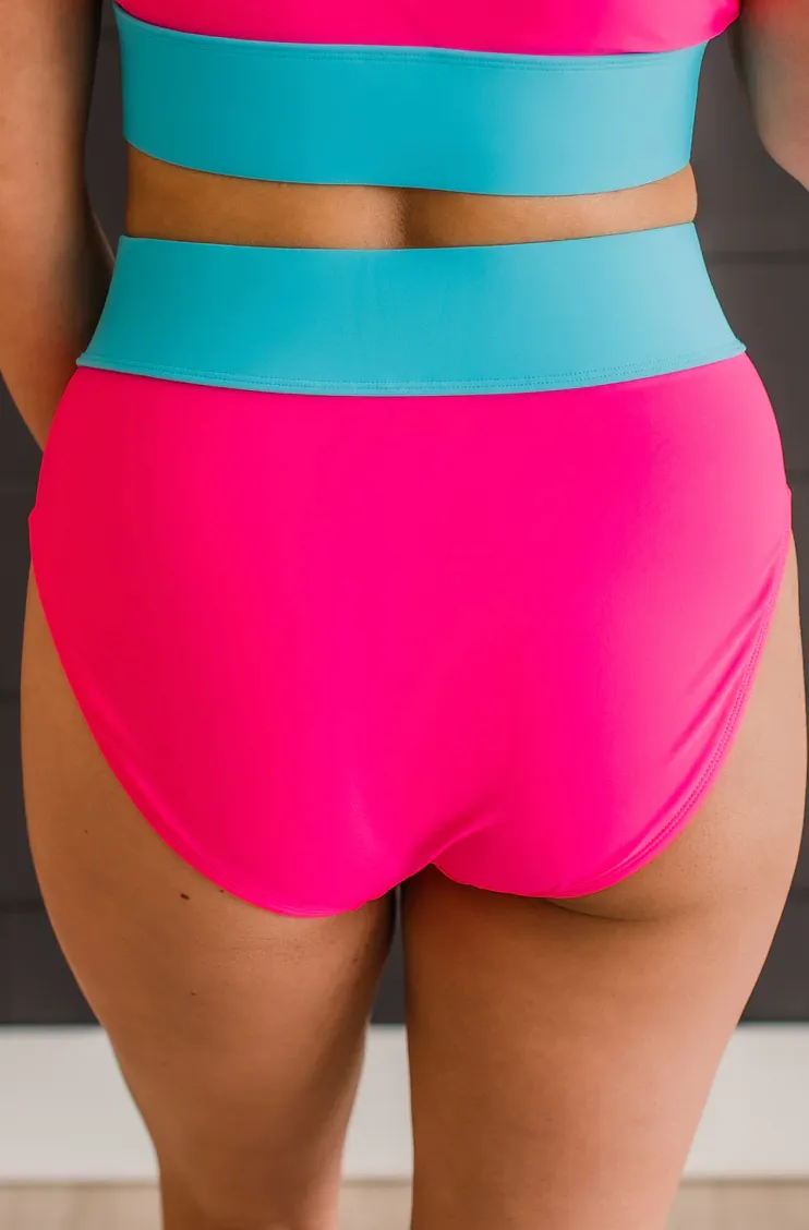 Ray Of Sunshine Bright Pink & Blue Swim Bottoms