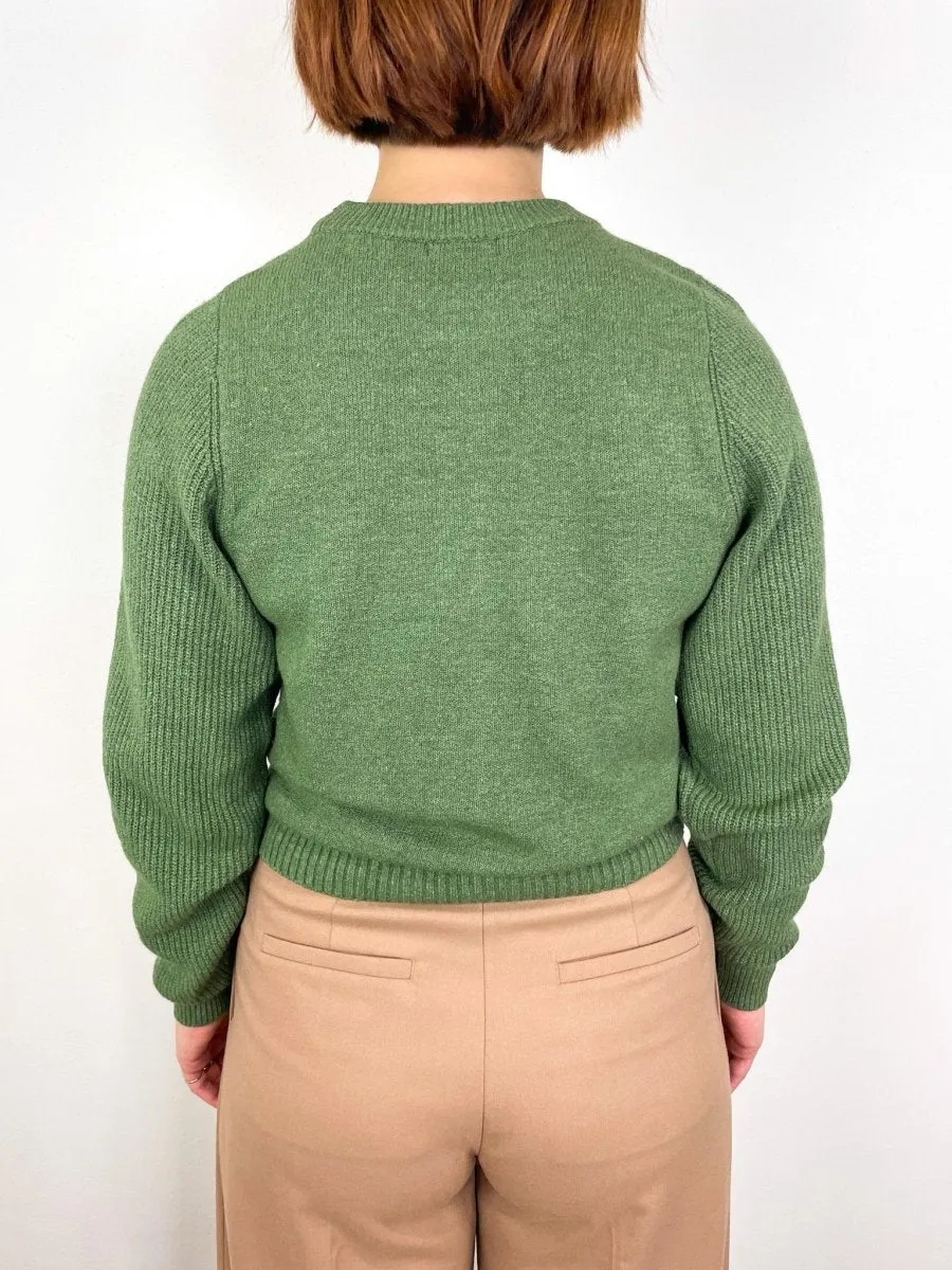 Rib Sleeve Crewneck Sweater in Wintergreen