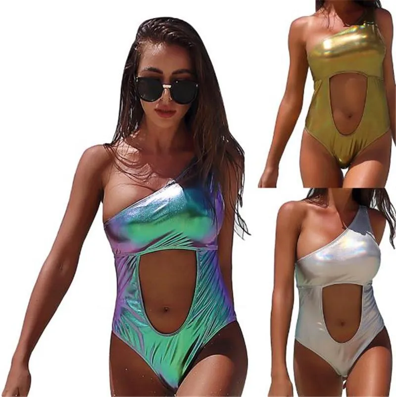 Sexy Solid Patterned One Piece Monokini Single Shouldered Swimsuit for Women