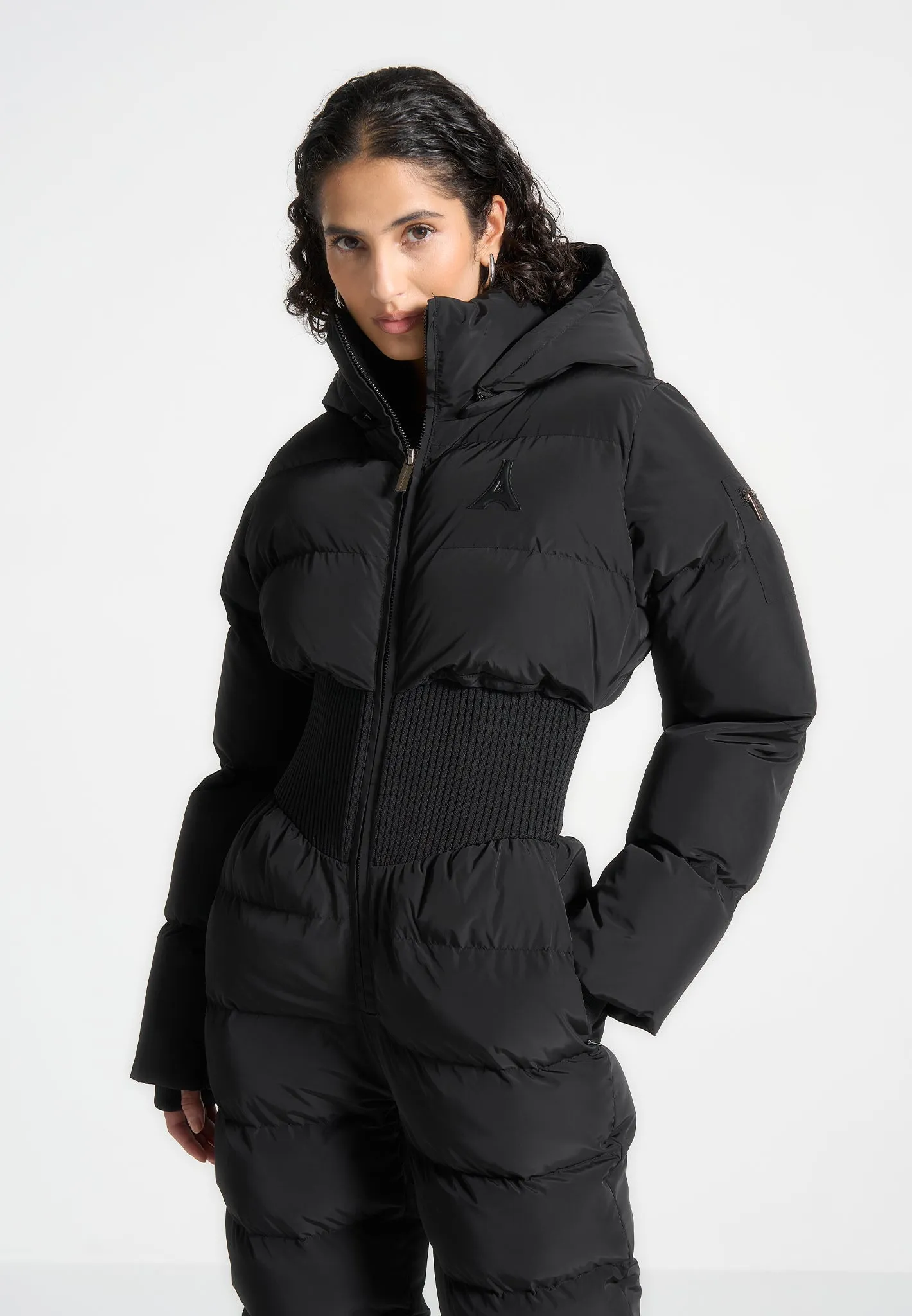 Ski Suit with Corset Detail - Black