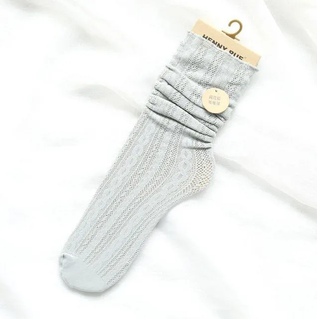 Solid Hollow Out Women Soft Cute Long Socks