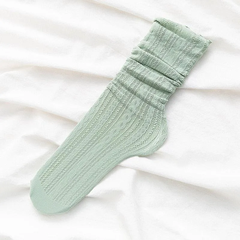 Solid Hollow Out Women Soft Cute Long Socks