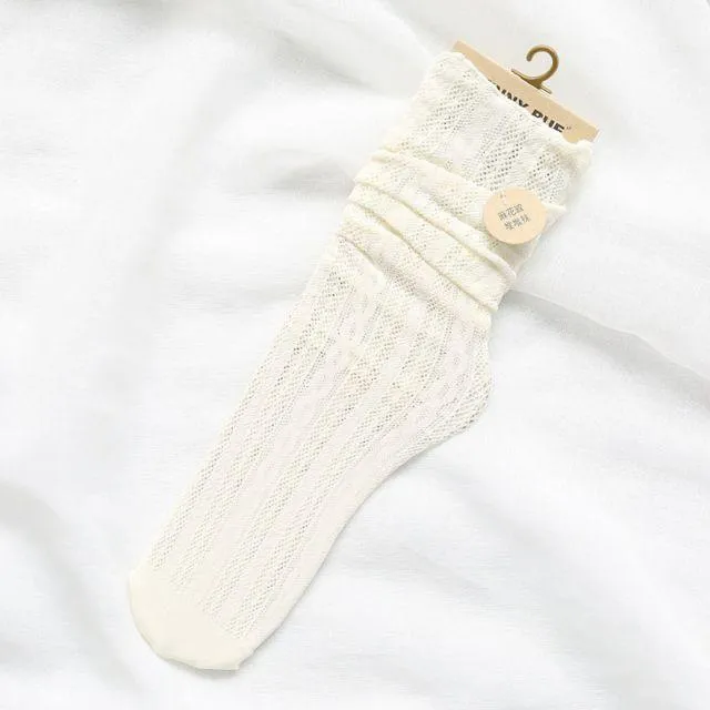 Solid Hollow Out Women Soft Cute Long Socks