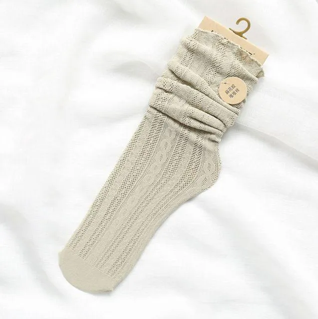 Solid Hollow Out Women Soft Cute Long Socks