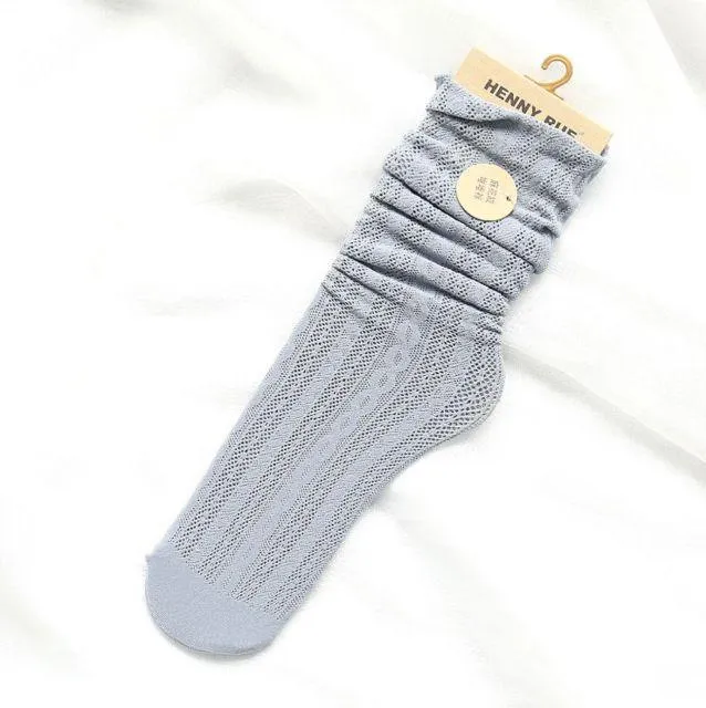 Solid Hollow Out Women Soft Cute Long Socks