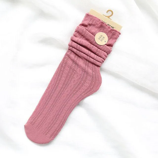 Solid Hollow Out Women Soft Cute Long Socks