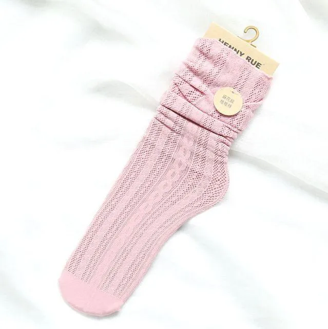 Solid Hollow Out Women Soft Cute Long Socks