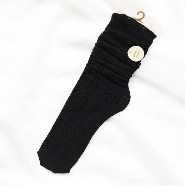 Solid Hollow Out Women Soft Cute Long Socks