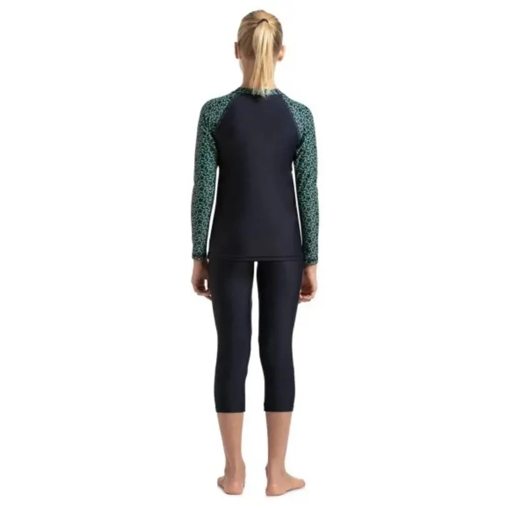 Speedo Girl's Boomstar Long Sleeve Suntop (True Navy/Green Glow)