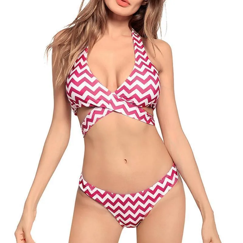 Striped Swimwear 2 Piece Swimsuit Red