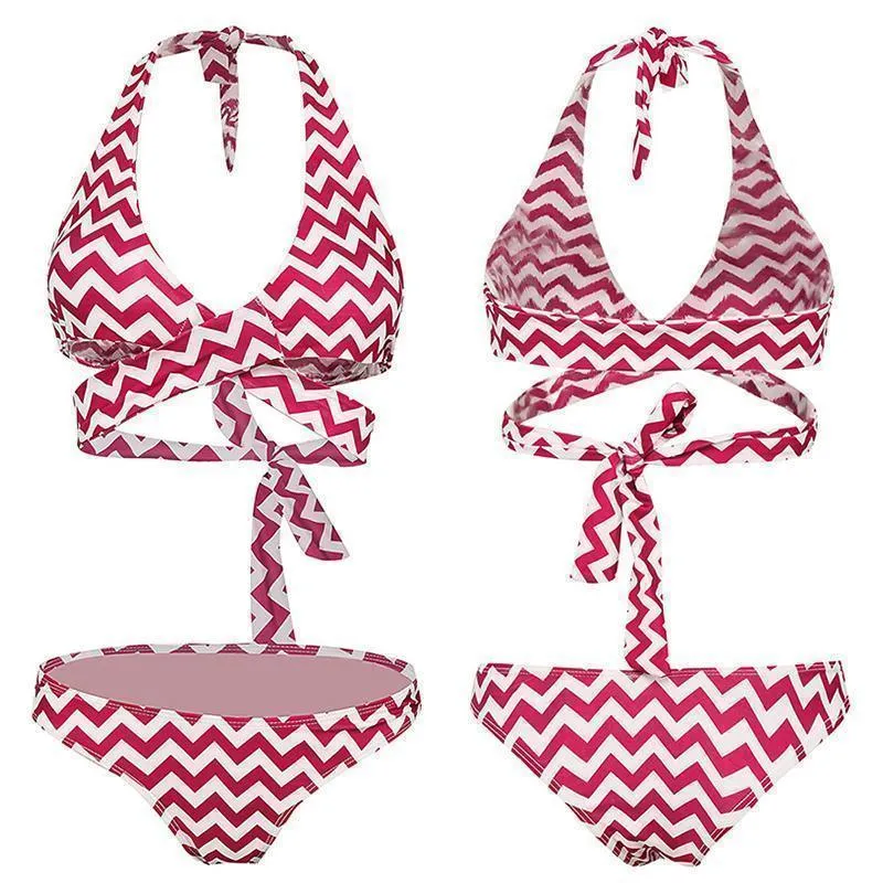 Striped Swimwear 2 Piece Swimsuit Red