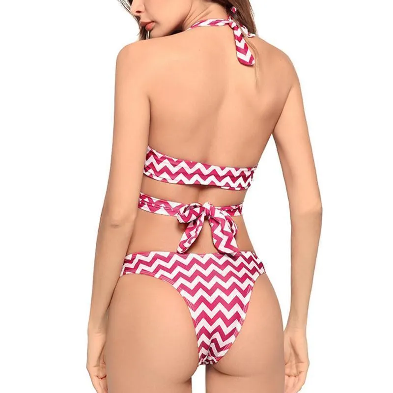 Striped Swimwear 2 Piece Swimsuit Red