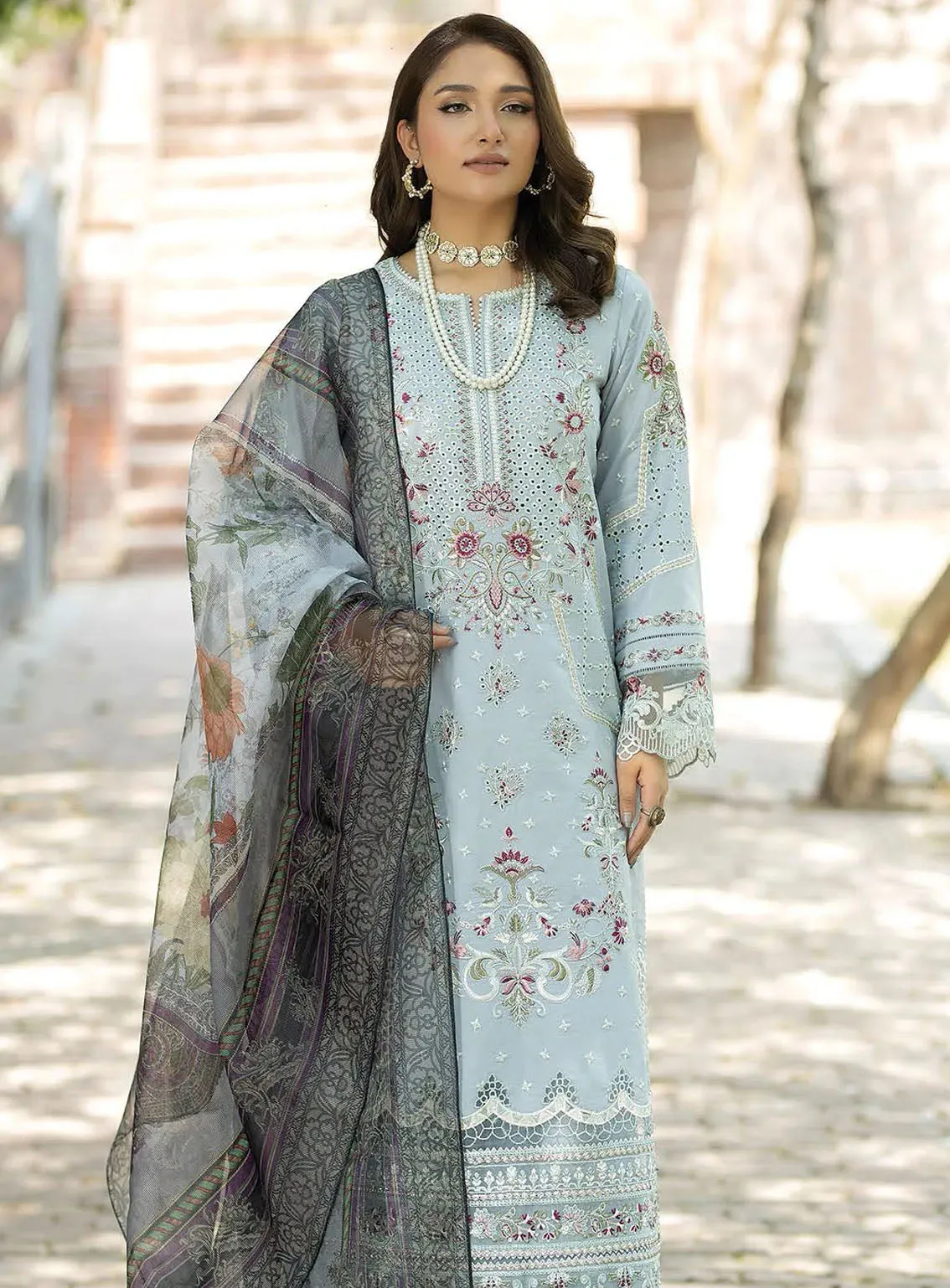 Subah-E-Roshan By Serene Premium Luxury Embroidered Lawn 3 Piece Unstitched Suit ASL-71 ZIBAIISH