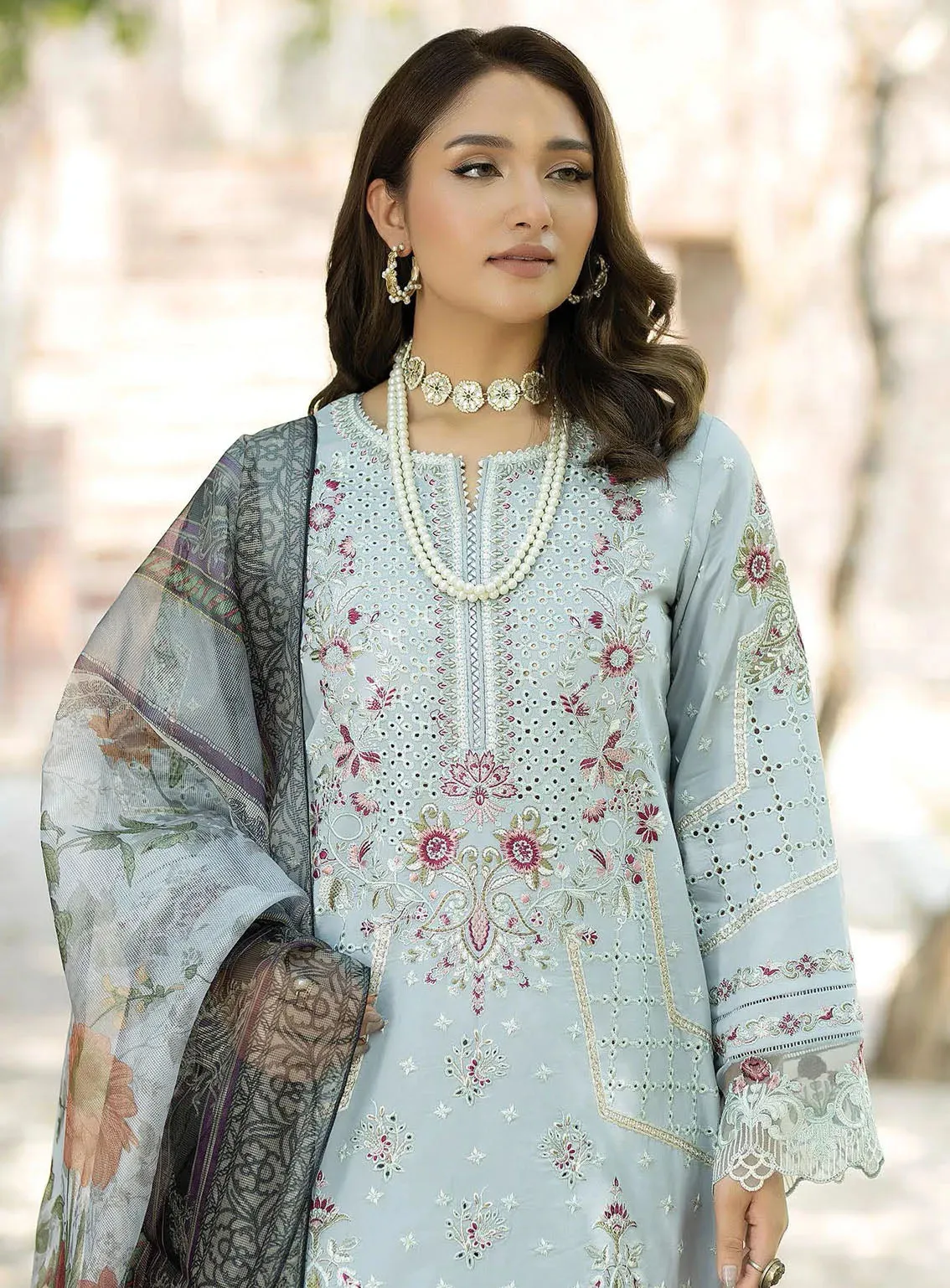 Subah-E-Roshan By Serene Premium Luxury Embroidered Lawn 3 Piece Unstitched Suit ASL-71 ZIBAIISH