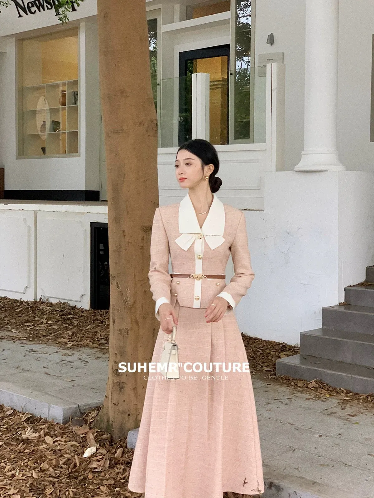 SUHEMR Suha Retro Small Fragrance Style Jacket 2023 New Women's Autumn High Waist Pleated Skirt Suit