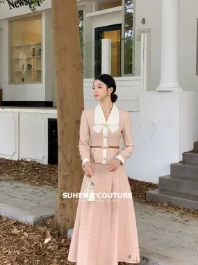 SUHEMR Suha Retro Small Fragrance Style Jacket 2023 New Women's Autumn High Waist Pleated Skirt Suit