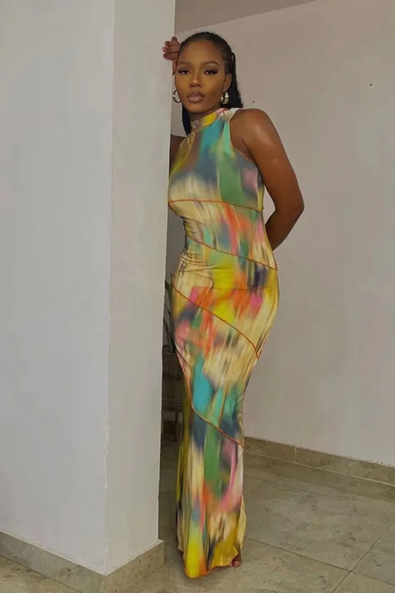 Tie Dye Sleeveless Bodycon Maxi Dress