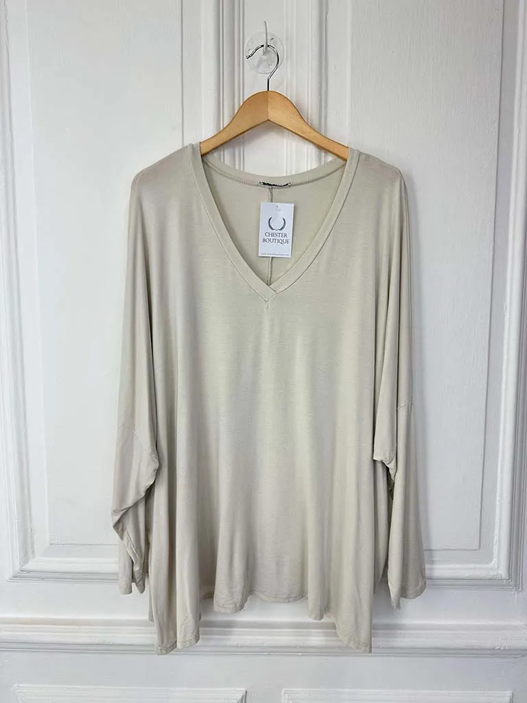 V-Neck Dawny Jersey Top - Stone