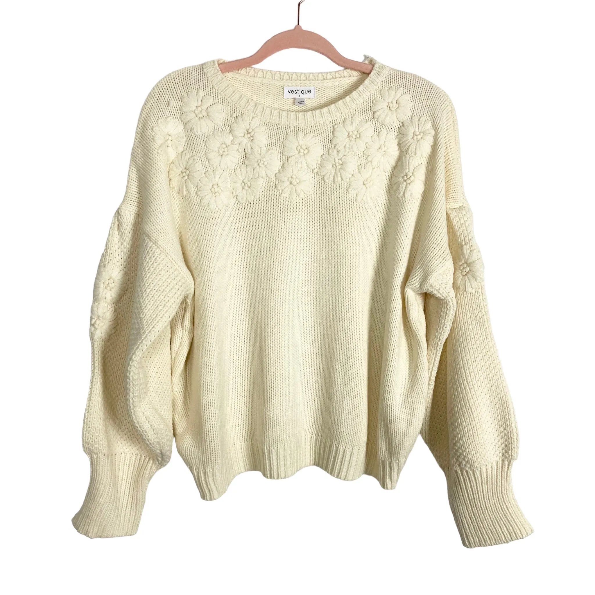 Vestique Cream Floral Knit Sweater- Size S