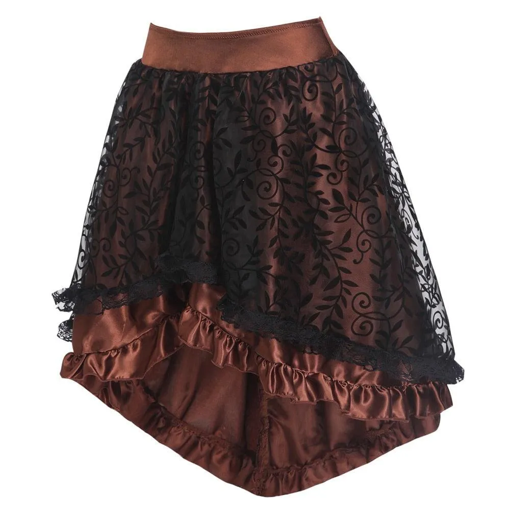 Victorian Asymmetrical Ruffled Satin Lace Trim Gothic Skirt