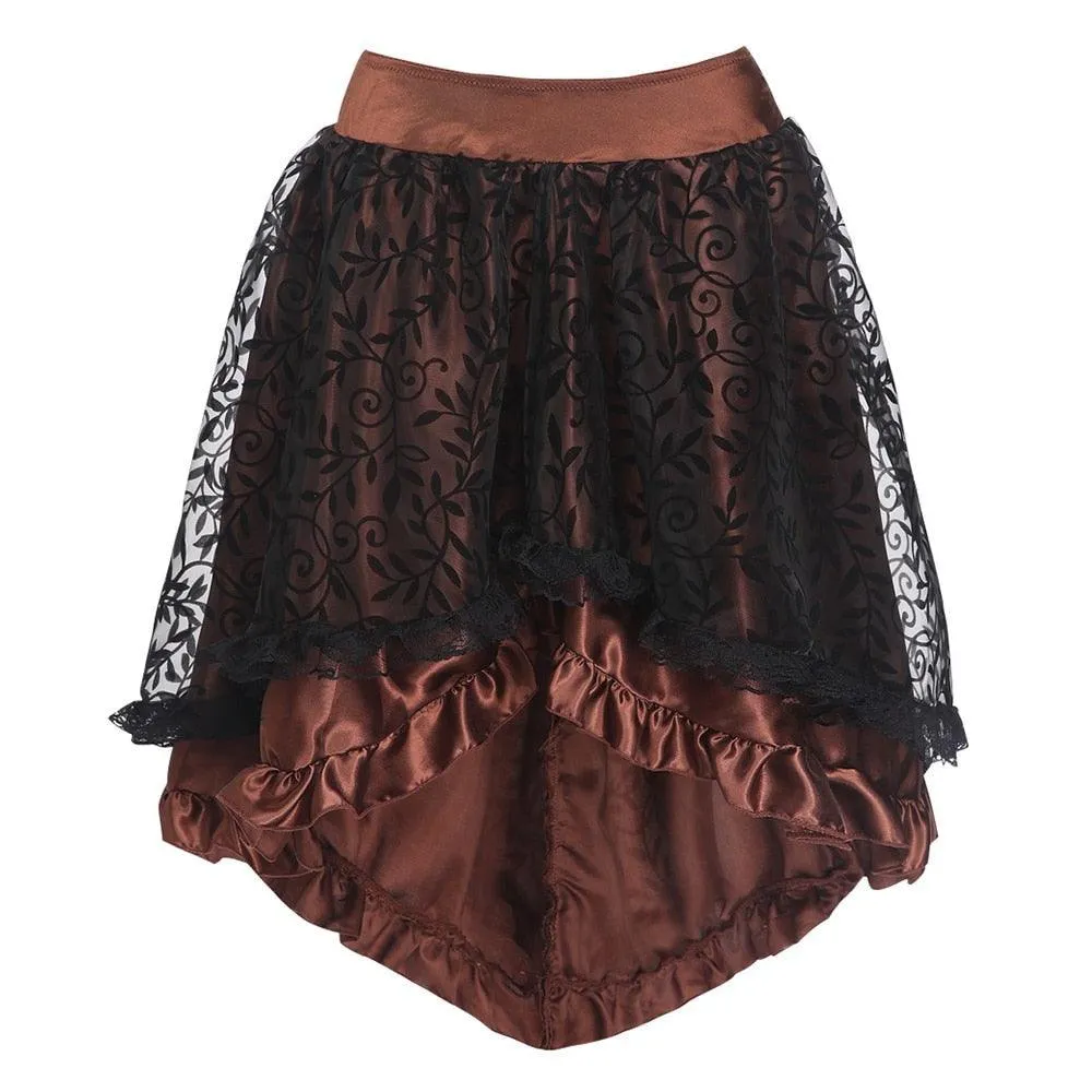 Victorian Asymmetrical Ruffled Satin Lace Trim Gothic Skirt