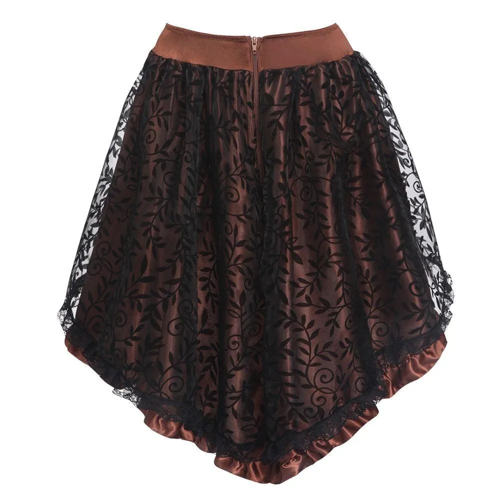 Victorian Asymmetrical Ruffled Satin Lace Trim Gothic Skirt