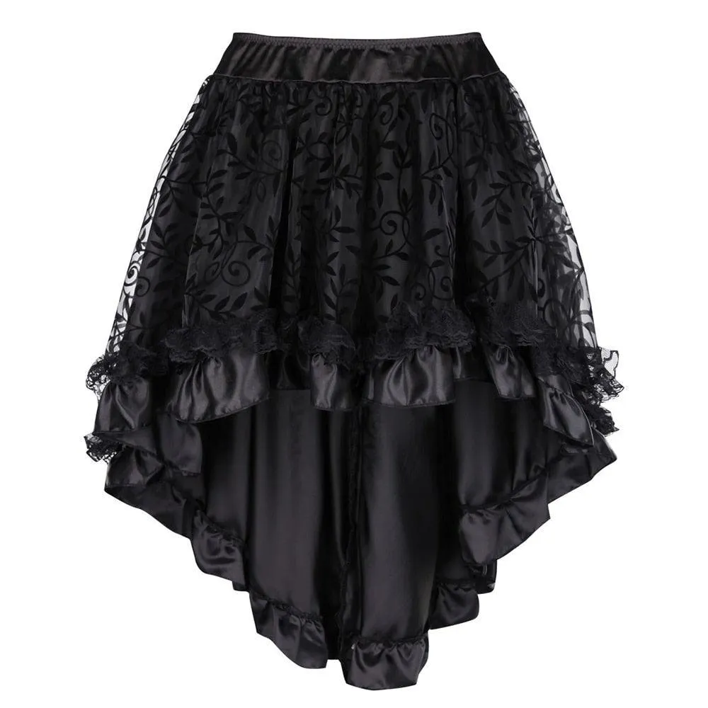 Victorian Asymmetrical Ruffled Satin Lace Trim Gothic Skirt