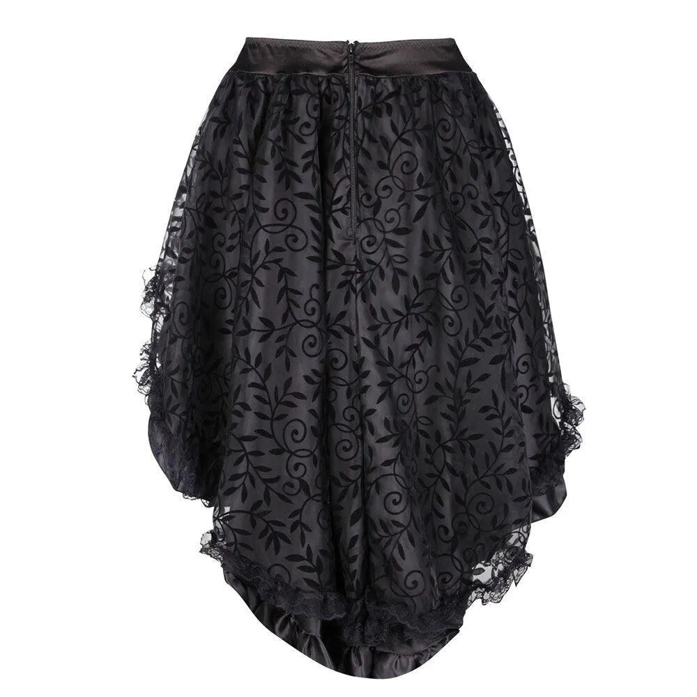 Victorian Asymmetrical Ruffled Satin Lace Trim Gothic Skirt