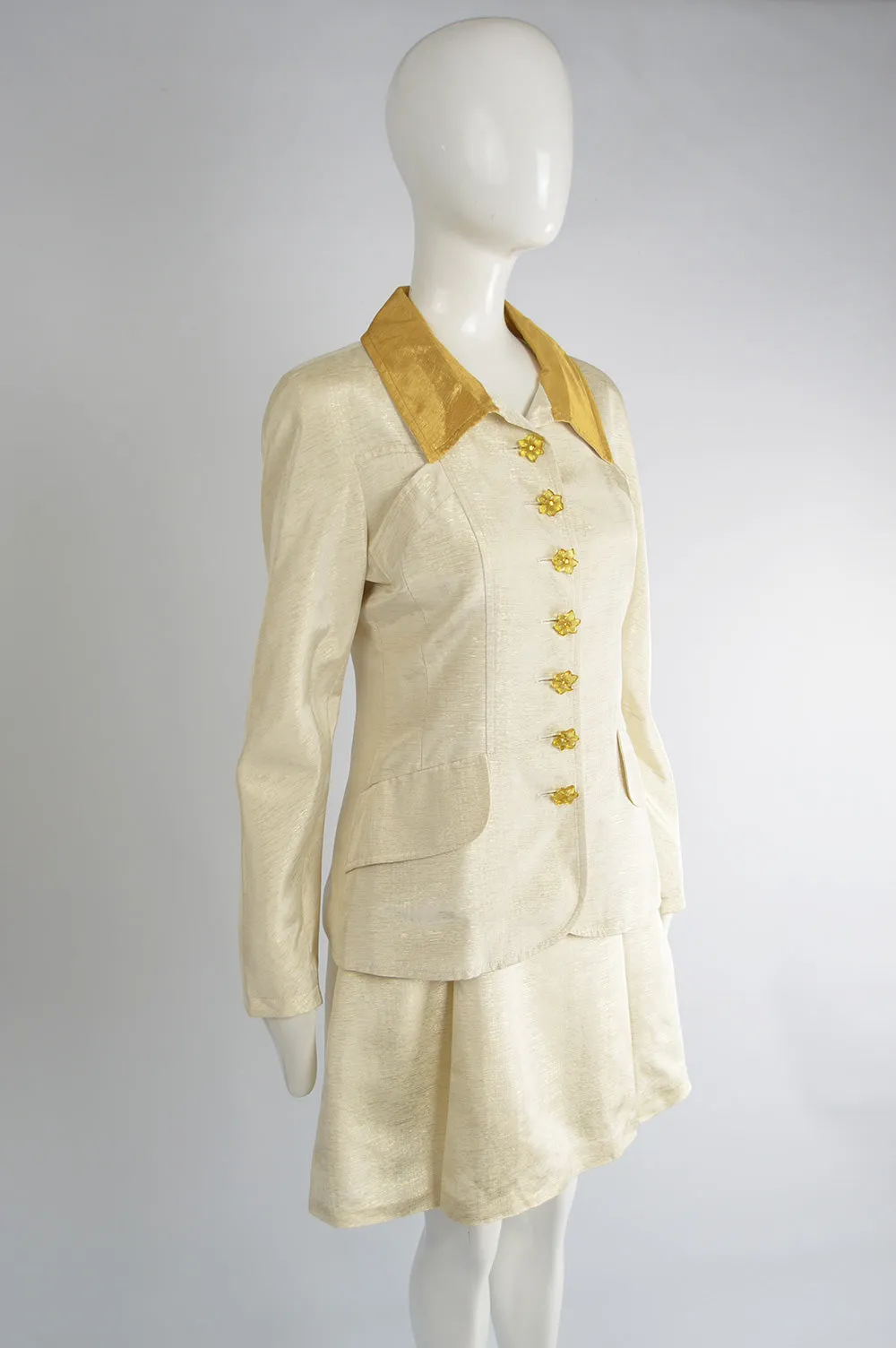 Vintage Cream & Gold Lamé Faille Suit, 1990s