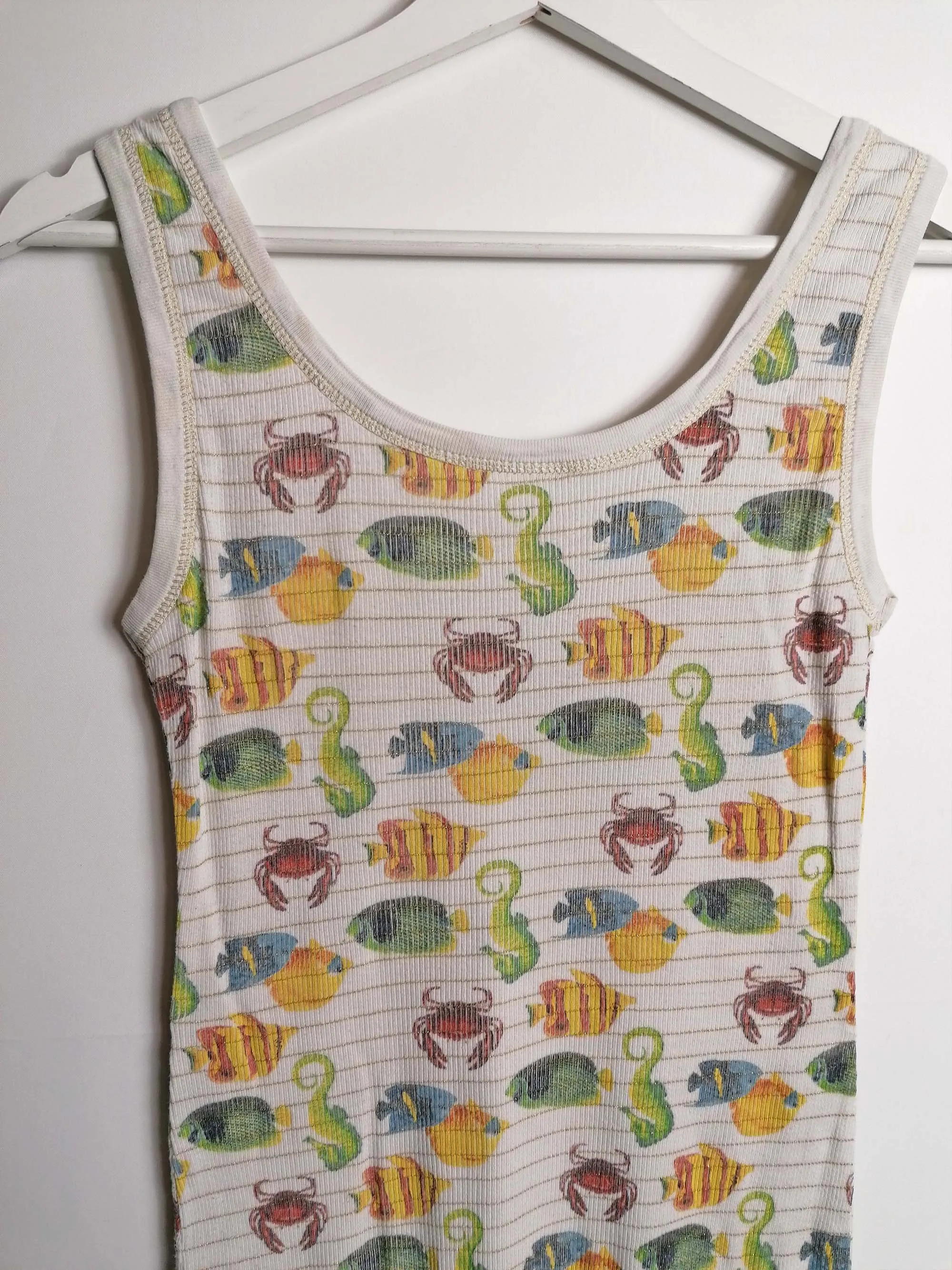 Vintage Y2K Ribbed Tank Top Fish Print - M