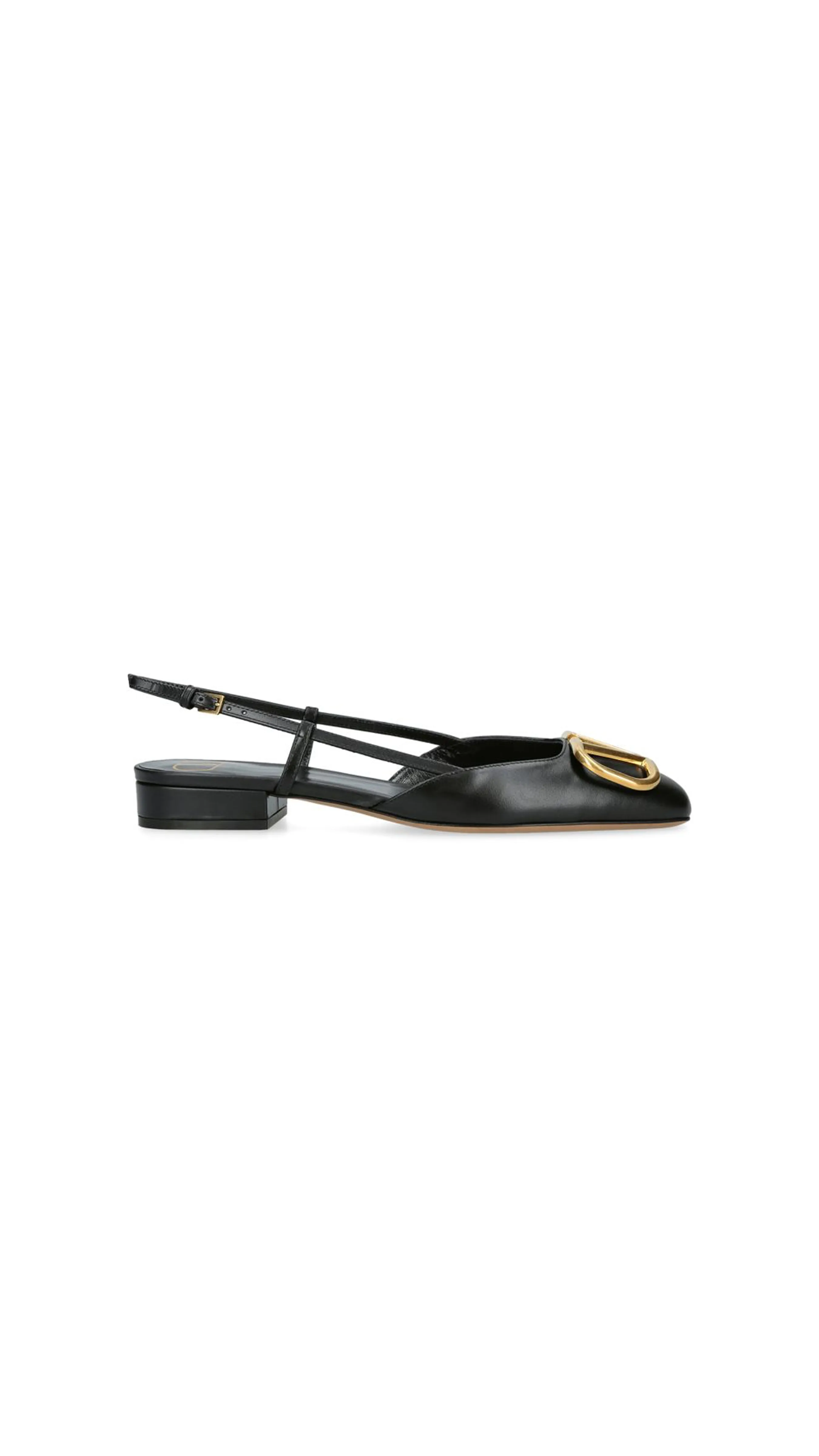 VLogo Leather Slingback Flats - Black