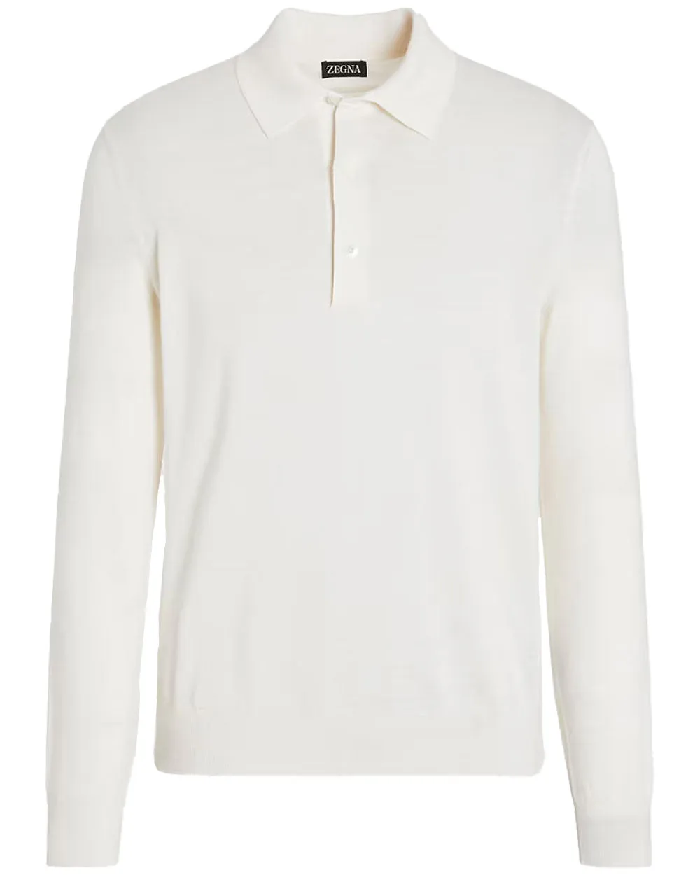 White Silk Cashmere and Linen Long Sleeve Polo