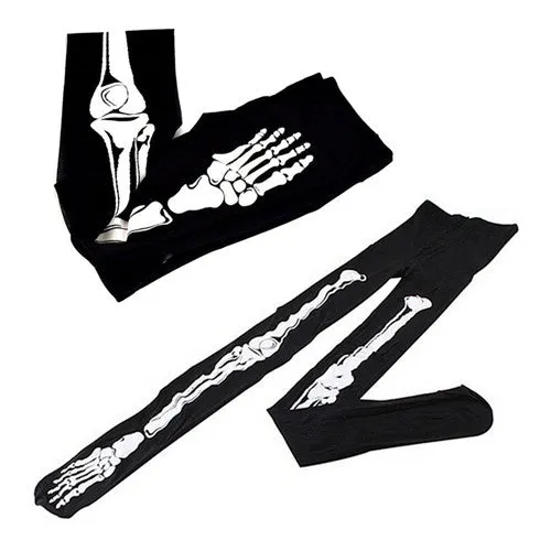 Women Girls Black Cotton Sexy Punk Soft Fancy Trendy Skeleton Bone 3D Printed Pants Leggings Leggings SM6