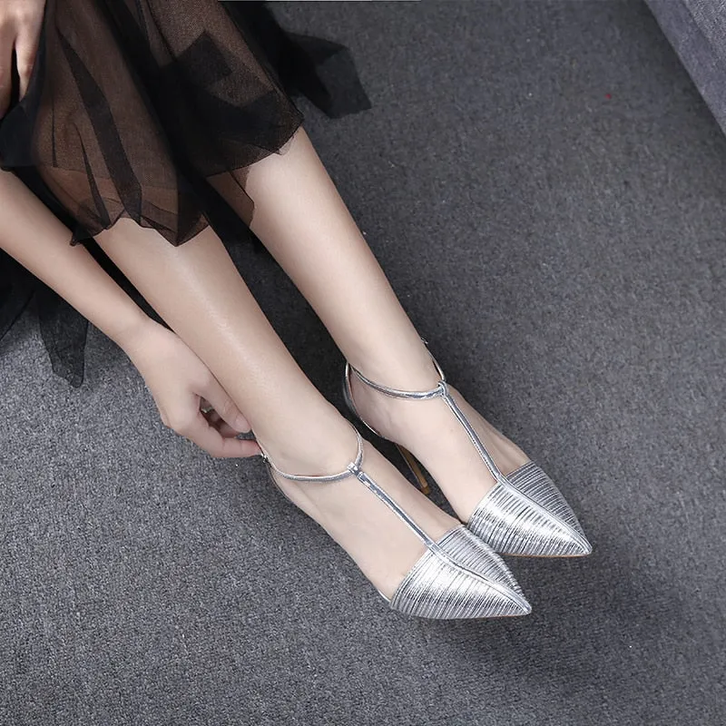 Women's Pointed Toe Ankle Strap Narrow Band Thin Hi-Heel Pumps