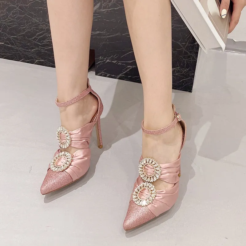 Women's Summer Pointed Toe Buckle Strap Wedding Hi-Heel Pumps