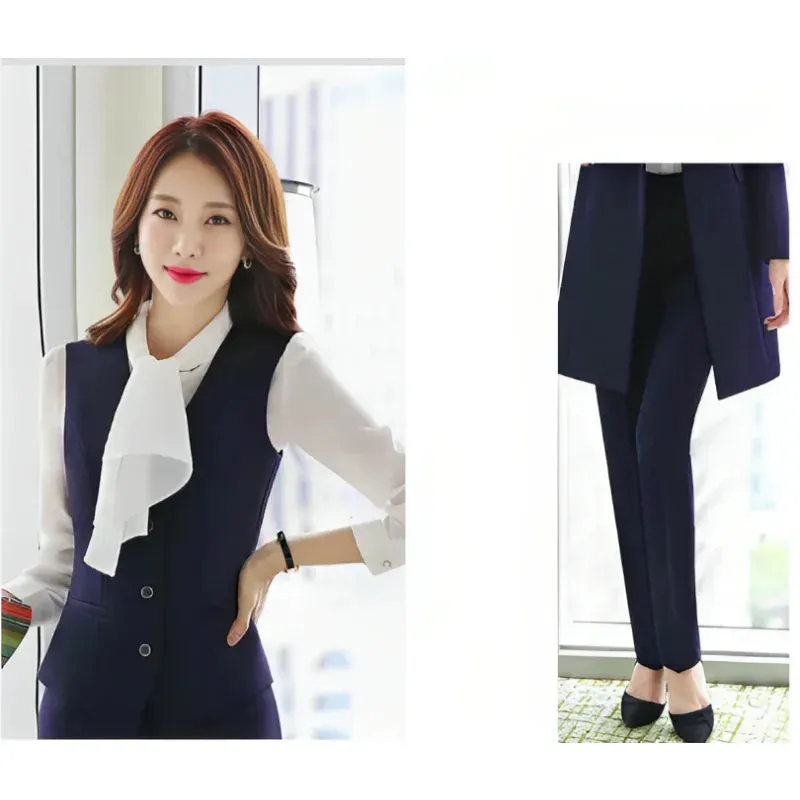 Women's Winter Formal Business Style Work Wear Vest and Pants 2pc Suit Set