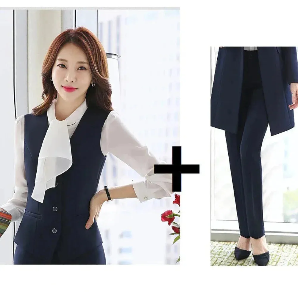 Women's Winter Formal Business Style Work Wear Vest and Pants 2pc Suit Set