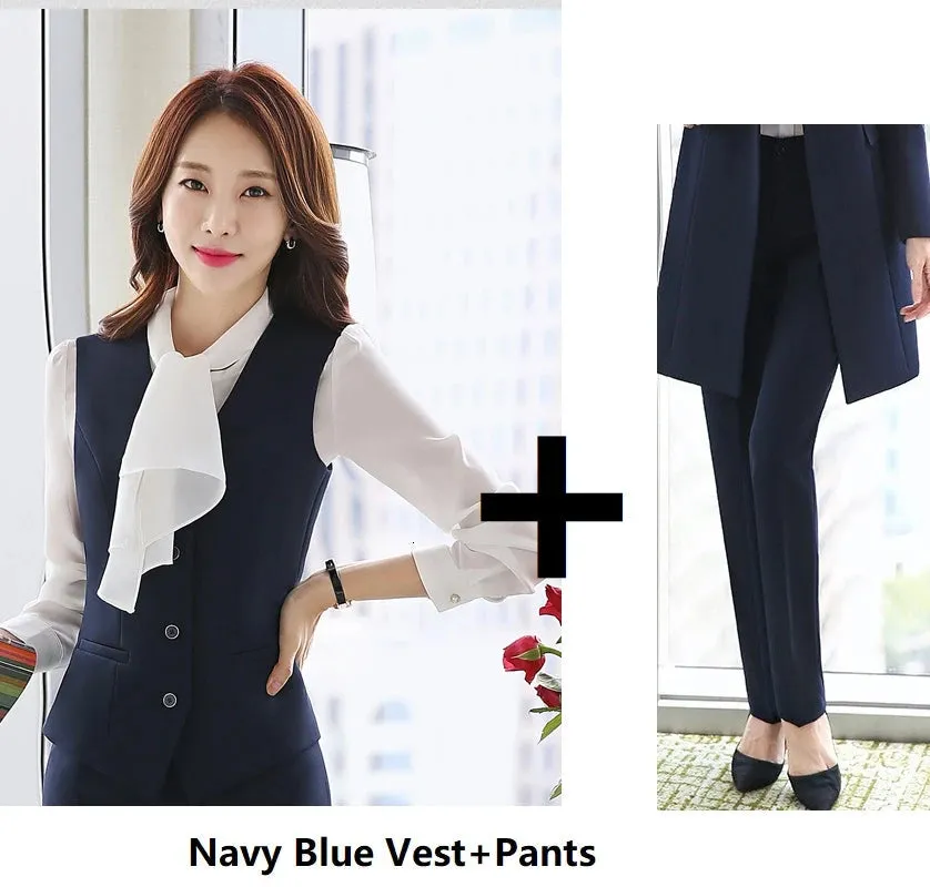 Women's Winter Formal Business Style Work Wear Vest and Pants 2pc Suit Set