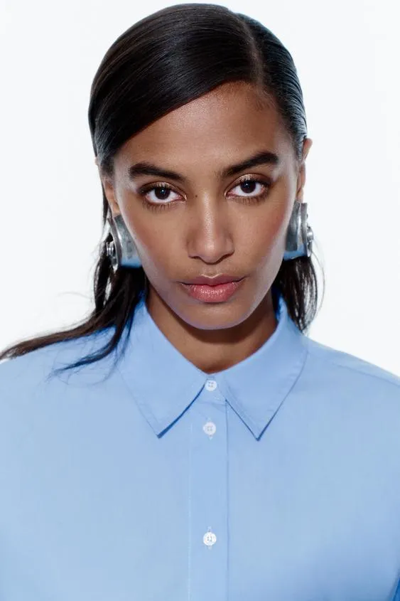 ZARA  |EMBROIDERED FLOWER POPLIN SHIRT